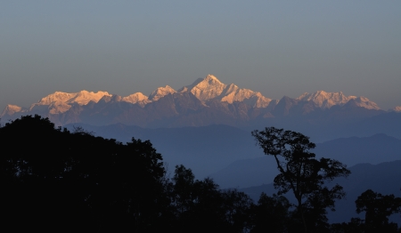 Kanchenjunga mountain range in the morning, Sikkimの写真素材