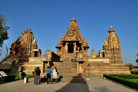 Visitors at Eastern Temples of Khajuraho, Madhyapradesh, Indiaのeditorial素材