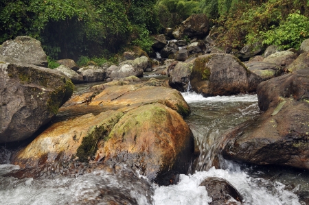 Water flowing through rocks, Reshi river, Reshikhola, Sikkimの写真素材