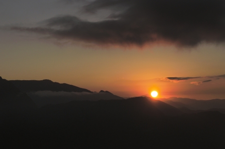 Sunrise , view from Lungthang view point, Sikkimの写真素材
