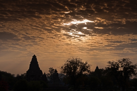 Western Temples of Khajuraho at dawn, Madhya Pradesh, India の写真素材