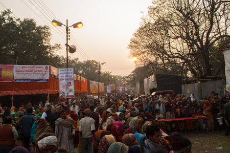 BABUGHAT, KOLKATA, WEST BENGAL   INDIA - 9TH JANUARY 2013   Hindu devotees on 9th January, 2013 at Babughat, Kolkata  Every year many devotees from all over India reaches Babughat on their way to reach Gangasagar  Sagar  to bathe there  Gangasagar is a saのeditorial素材