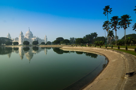 Victoria Memorial, Kolkata , India - reflection on water  A Historical Monument of Indian Architecture  It was built between 1906 and 1921 to commemorate Queen Victoriaのeditorial素材