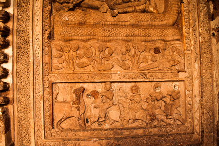 Figurines made of terracotta at Radhagobinda Temple, Bishnupur , West Bengal, India  のeditorial素材