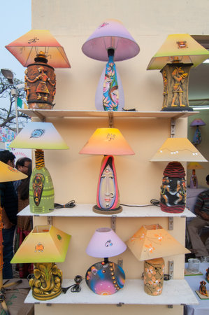 KOLKATA, WEST BENGAL , INDIA - JANUARY 12TH 2014   Night lamps, Artworks of handicraft, on display during the Handicraft Fair in Kolkata - the biggest handicrafts fair in Asia のeditorial素材