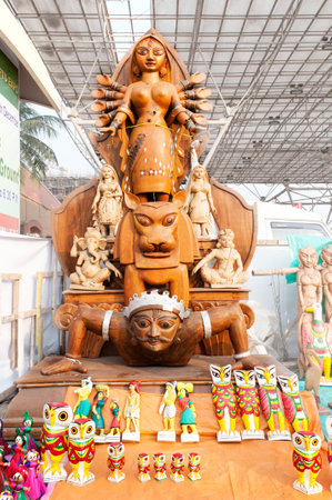 KOLKATA, WEST BENGAL , INDIA - DECEMBER 14TH 2013   An handicraft artwork of Debi Durga, Hindu Goddess, on display during the Handicraft Fair in Kolkata - the biggest handicrafts fair in Asia のeditorial素材