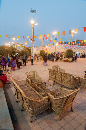 KOLKATA, WEST BENGAL , INDIA - JANUARY 12TH 2014   Wicker Sofa sets, Artworks of handicraft, on display during the Handicraft Fair in Kolkata - the biggest handicrafts fair in Asia のeditorial素材