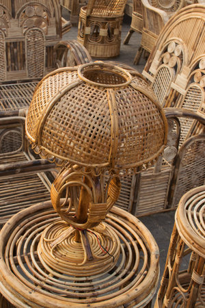 Cane furniture handicrafts on displayの写真素材