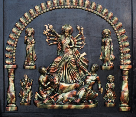KOLKATA, WEST BENGAL , INDIA - NOVEMBER 23RD 2014 : Miniature of Goddess Durga, handicrafts on display during the Handicraft Fair in Kolkata - the biggest handicrafts fair in Asia.のeditorial素材