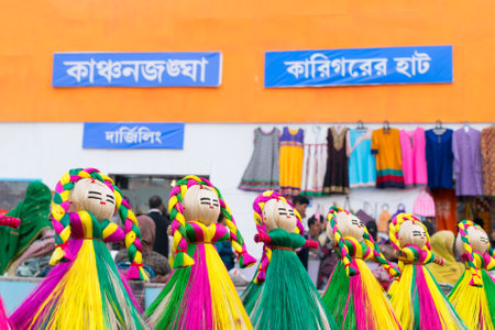 KOLKATA, WEST BENGAL , INDIA - DECEMBER 12TH 2014 : Handmade jute dolls, handicrafts on during Handicraft Fair in Kolkata - the biggest handicrafts fair in Asia.のeditorial素材
