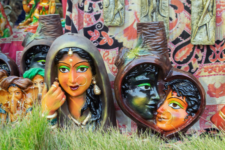 KOLKATA, WEST BENGAL , INDIA - NOVEMBER 23RD 2014 : Terracotta dolls, artworks of handicraft, on display during Handicraft Fair in Kolkata - the biggest handicrafts fair in Asia.のeditorial素材