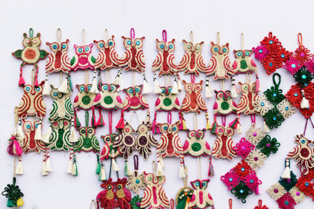 KOLKATA, WEST BENGAL , INDIA - DECEMBER 12TH 2014 : Handmade jute artworks, handicrafts on during Handicraft Fair in Kolkata - the biggest handicrafts fair in Asia.のeditorial素材