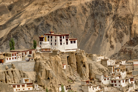 Lamayuru monastery with view of moonland in background,Ladakh,Jammu and Kashmir, Indiaのeditorial素材