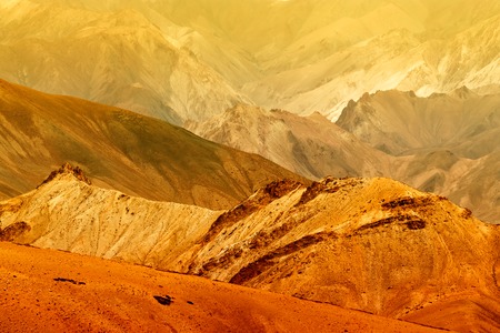 Nice colourful rocks of Moonland, landscape Leh, Jammu Kashmir, India. The Moonland, part of Himalayan mountain, is famous for it's rock formation and texture which looks like a part of moon on earth.の写真素材