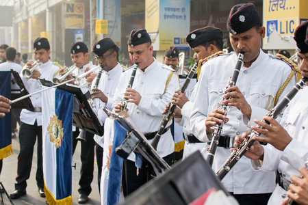 KOLKATA, WEST BENGAL , INDIA - FEBRUARY 7TH 2016 : Kolkata Police Force Officers, dressed in white...