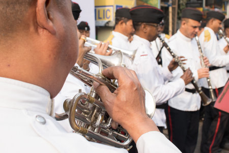 KOLKATA, WEST BENGAL , INDIA - FEBRUARY 7TH 2016 : Kolkata Police Force Officers, dressed in white...