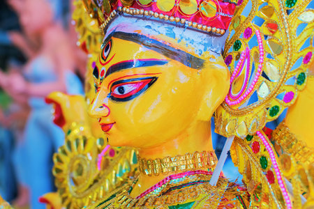 KOLKATA, WEST BENGAL, INDIA - 25 SEPTEMBER 2016: Clay idol of Goddess Durga, under preparation forのeditorial素材