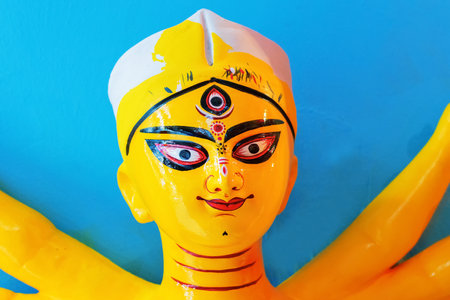 KOLKATA, WEST BENGAL, INDIA - 25 SEPTEMBER 2016: Clay idol of Goddess Durga, under preparation for "Durga Puja' festival in Kumartuli, Kolkata. Biggest festival of Hinduism.のeditorial素材