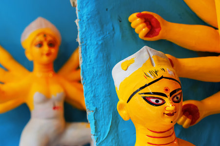 KOLKATA, WEST BENGAL, INDIA - 25 SEPTEMBER 2016: Clay idol of Goddess Durga, under preparation forのeditorial素材