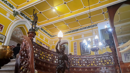 BENGALURU, INDIA - FEBRUARY 20, 2017: Interior decoration of famous Bangalore Palace. It was private residence of the royal Wodeyar family. It is filled with rare collection of art and paraphernalia from a bygone era.のeditorial素材