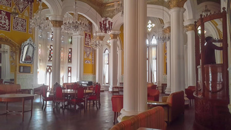 BENGALURU, INDIA - FEBRUARY 20, 2017: Interior decoration of famous Bangalore Palace. It was private residence of the royal Wodeyar family. It is filled with rare collection of art and paraphernalia from a bygone era.のeditorial素材