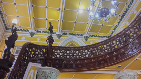 BENGALURU, INDIA - FEBRUARY 20, 2017: Interior decoration of famous Bangalore Palace. It was private residence of the royal Wodeyar family. It is filled with rare collection of art and paraphernalia from a bygone era.のeditorial素材