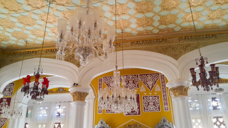 BENGALURU, INDIA - FEBRUARY 20, 2017: Interior decoration of famous Bangalore Palace. It was private residence of the royal Wodeyar family. It is filled with rare collection of art and paraphernalia from a bygone era.のeditorial素材