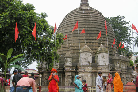 GUWAHATI, ASSAM, INDIA - JULY 4, 2014 : Hindu Sadhu and devotees at Kamakhya Temple or Kamrup-Kamakhya temple, dedicated to the mother goddess Kamakhya. It is famous Hindu Temple.のeditorial素材