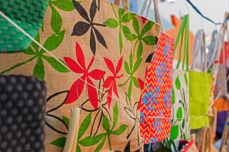handmade jute bags, handicrafts on during Handicraft Fair in Kolkata - the biggest handicrafts fair in Asia.の写真素材