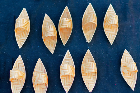 Wicker boats , handicrafts on display during the Handicraft Fair in Kolkata - the biggest handicrafts fair in Asia.の写真素材