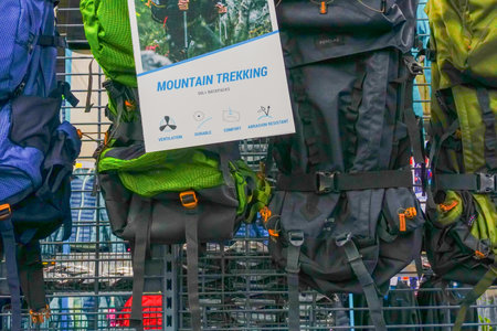 ULUBERIA, HOWRAH, WEST BENGAL / INDIA - 18TH MARCH 2018 : Colorful mountaineering bags are on...