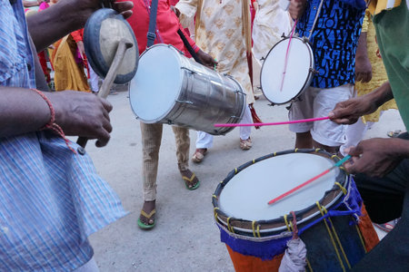 Many drummers playing drums at Rath jatra festival. Lord Blalaram is being worshipped for Rath jatra...