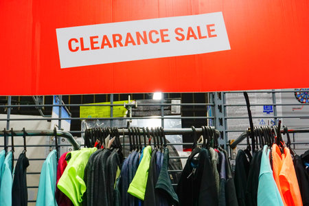ULUBERIA, HOWRAH, WEST BENGAL / INDIA - 18TH MARCH 2018 : Sports clothes are on display at Dechathlon S.A. - world's largest sporting goods retailer. Clerance sale - editorial stock image.のeditorial素材