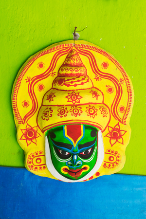 Colorful Chhau (or chhou) mask , handicrafts on display for sale - at Charida, Purulia - Bangla (formerly West Bengal), India. Chhau or Chhou is traditional tribal dance festival of India.の写真素材