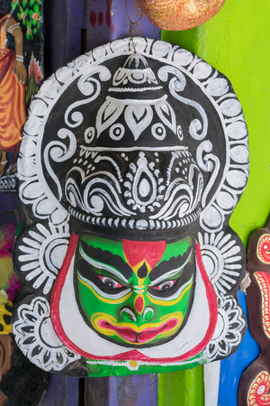 Colorful Chhau (or chhou) mask on Karnatak art , handicrafts on display for sale - at Charida, Purulia - Bangla (formerly West Bengal), India. Chhau or Chhou is traditional tribal dance festival of India.の写真素材