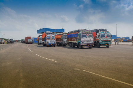 PETRAPOLE, WEST BENGAL , INDIA - JUNE 2ND 2018 : Indian side of international border between India and Bangladesh . Benapole is Bangladesh side. Bi lateral trade gateway between two countries.のeditorial素材