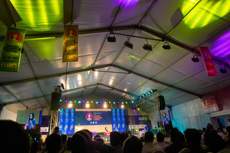 KOLKATA, INDIA - FEBRUARY 9TH , 2018 : Auditoriam of Kolkata book fair, woman writers speaking to...