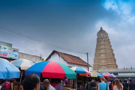 Mysore, Karnataka, India - November 25th 2018 : Shri Chamundeswari Temple, Hindu temple located on the top of Chamundi Hills. The temple was named after Chamundeshwari or Goddess Durga, fierce power.のeditorial素材