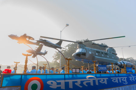 Kolkata, West Bengal, India - 23rd January 2018 : A replica of Chinook helicopter on display by Indian air force.のeditorial素材