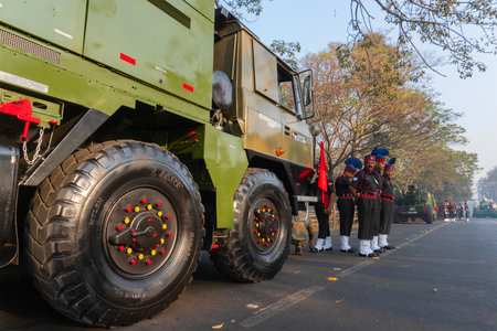 Kolkata, West Bengal, India - 23rd Januaray 2018 : Indian army with their truck.