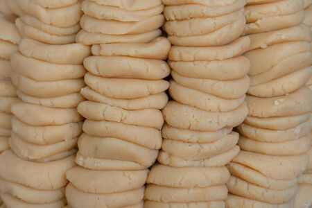 Penrha, a Bengali sweet made from condensed milk. Image shot at Kolkata, West Bengal, India.の写真素材