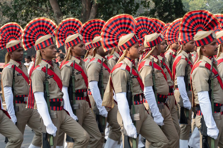 Kolkata, West Bengal, India - 26th Januaray 2020 : Bright and beautiful decorated red hats of Indian...