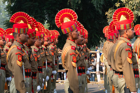 Kolkata, West Bengal, India - 26th Januaray 2020 : Bright and beautiful red hats of Indian Army...