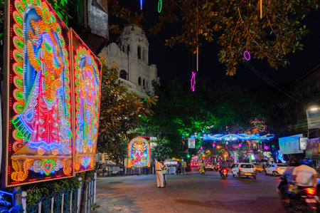 Park Street,Kolkata, India -12th November 2020 : Beautiful Goddess Laxmi and God Ganesh,decoared...