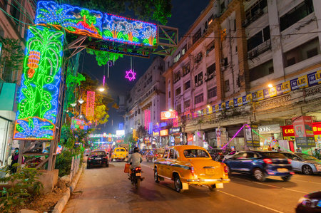 Park Street,Kolkata, India - 12th November 2020 : Park street is decorated with diwali lights for the occassion of Diwali, deepabali or deepavali. It is the fetival of light, good over darkness, evil.のeditorial素材
