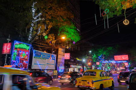 Park Street,Kolkata, India - 12th November 2020 : Park street is decorated with diwali lights for the occassion of Diwali, deepabali or deepavali. It is the festival of light, good over darkness, evil.のeditorial素材