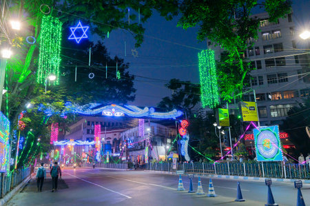 Park Street,Kolkata, India - 12th November 2020 : Park street is decorated with diwali lights for the occassion of Diwali, deepabali or deepavali. It is the fetival of light, good over darkness, evil.のeditorial素材