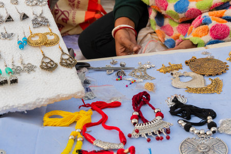 Various shapes and shades of necklaces , handicrafts on display during the Handicraft Fair in...