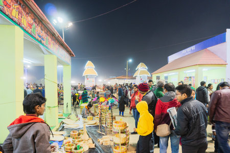 Kolkata, West Bengal, India - 31st December 2018 : Handicraft products being sold at hastashilpomela or handicrafts fair at Kolkata. Fair details are mentioned in Bengali language.のeditorial素材