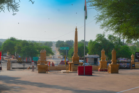 Jaisalmer, Rajasthan, India - 15th October 2019 : Memorials at Tanot Mata Mandir at India Pakistan border in Thar desert. Ancient temple maintained by Indian soldiers to worship famous Goddess Tanot.のeditorial素材